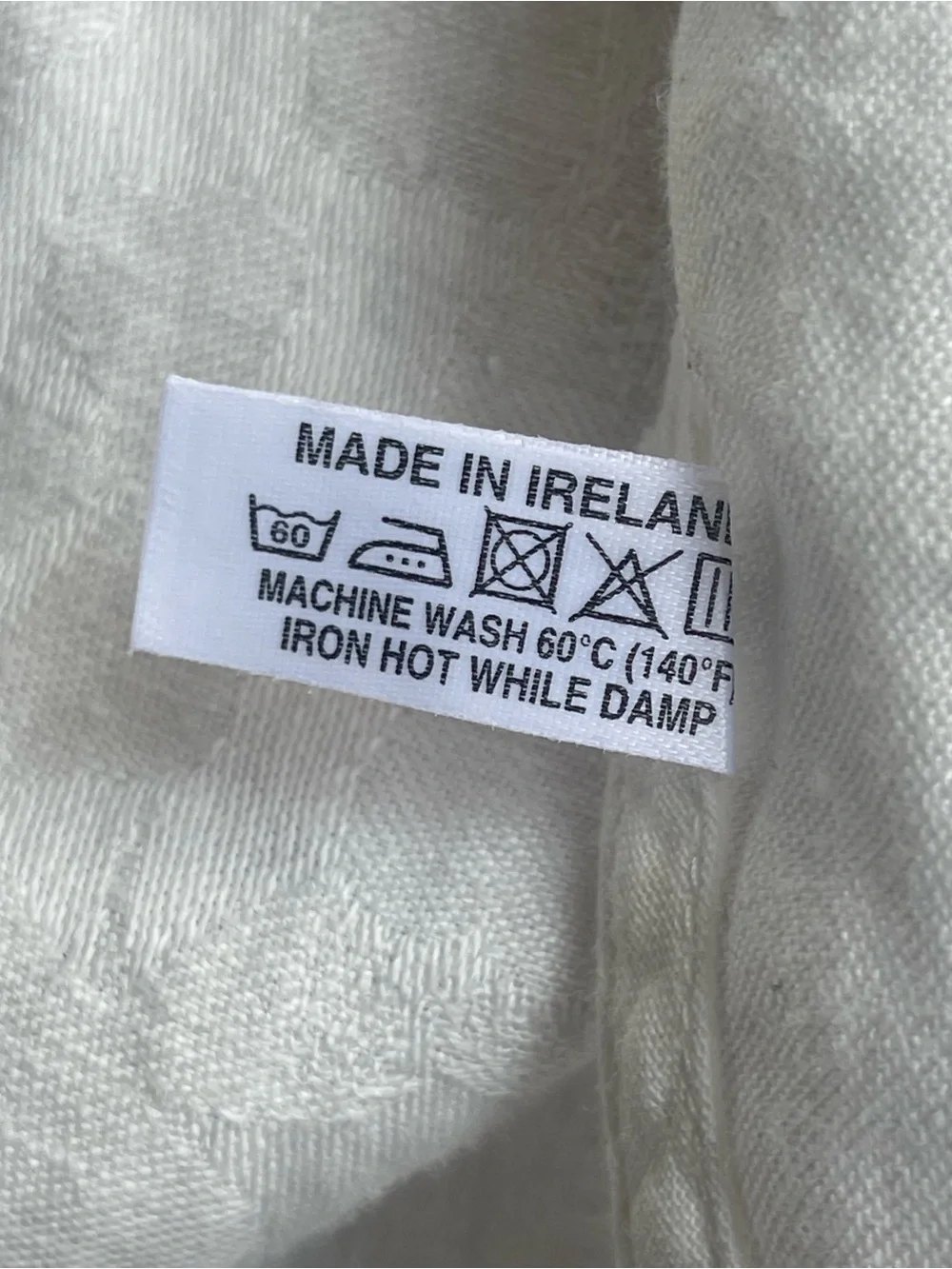 100% Irish Linen Oval Tablecloth Made in Ireland White Shamrock Damask 84x67
